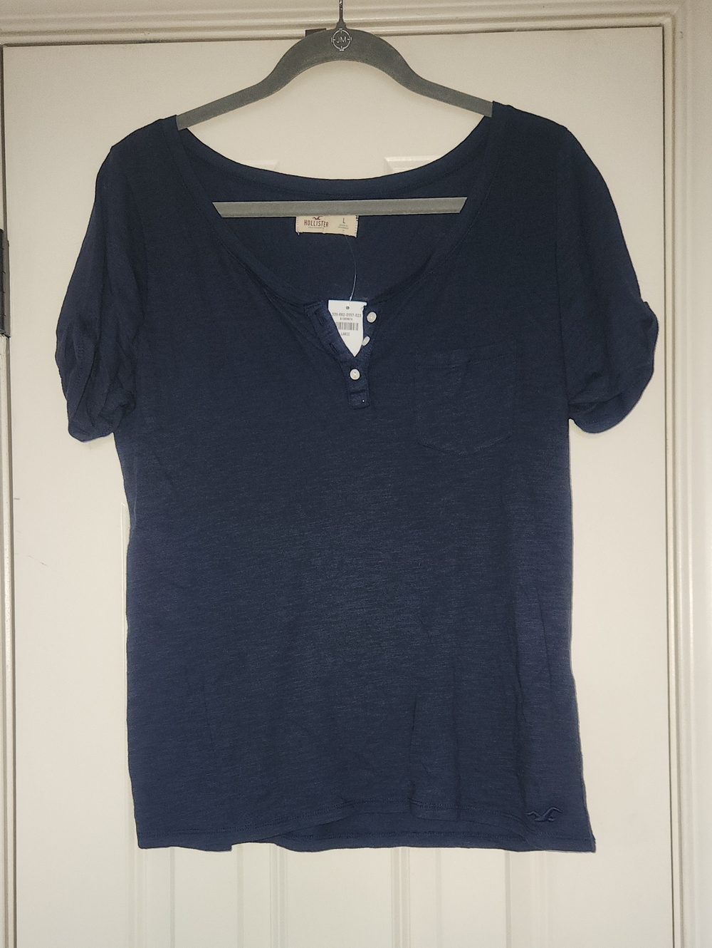 Hollister Navy Short-Sleeve Henley Pocket Tee